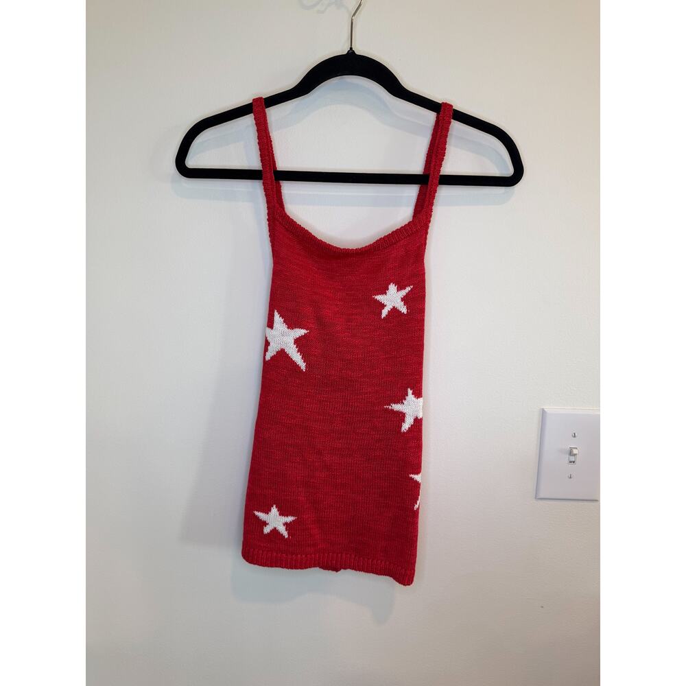 Red Star Knit Tank Top Sleeveless Americana Summer Patriotic Sweater Tank Medium